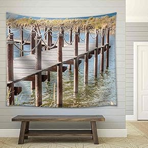 Repeating Pattern of Wooden Poles in a Jetty in a Dam Near Sir Lowrys Pass - Fabric Wall Tapestry Home Decor - 51x60 inches