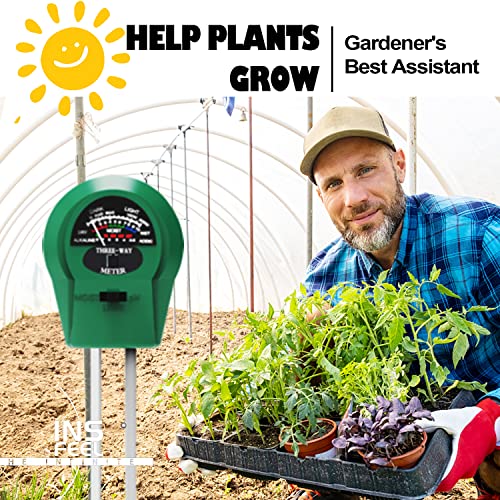 Soil Tester, Moisture pH Light Meter Probe Test Kit for Outdoor Indoor Gardening, Plant Hydrometer for Garden, Lawn, Home, Farm - 3 in 1, No Battery Needed (Green)