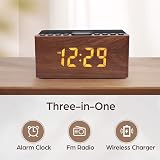 ANJANK Bedside Wooden FM Radio Alarm Clock with Wireless Charger 5W-10W view 2