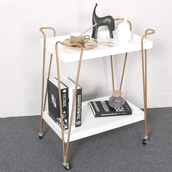 Amazon.de: PLHMS Mobiler Servierwagen aus weißem Metall, 2-stöckig