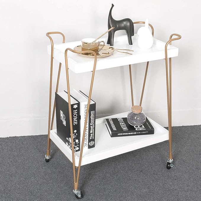 Amazon.de: PLHMS Mobiler Servierwagen aus weißem Metall, 2-stöckig