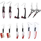 6 Pairs Gothic Knife Earrings Set for Women Acrylic Bloody Printed Knife Earring for Women Scream Gothic Knife Funny Earrings