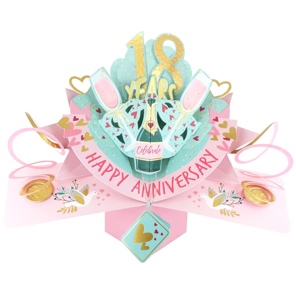 18 Years Happy 18th Anniversary Pop-Up Greeting Card Love Kate's 3D Pop Up Cards POP216MC18
