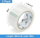 BOMEI PACK 3 Rolls Clear Box Tape 48mm x 66m with 2" Red Dispenser view 2