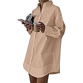 LYANER Women's Casual Shirt Dress Collar V Neck Button Down Loose Long Sleeve Mini Dresses