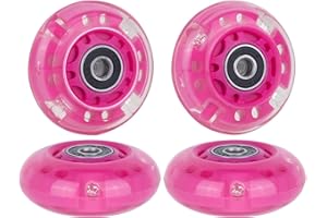 AOWESM 64mm Light Up Inline Skate Wheels 64mm L.E.D Glow Flash Skate Roller Blade Wheels Replacement with Bearings ABEC-9 for Kids Girls Boys and Beginners (4-Pack)