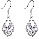 Scottish Thistle Earrings Sterling Silver Scotland Thistle Dangle Earrings Scottish Purple Jewelry Gifts for Women