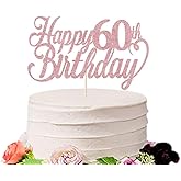 Sodasos Happy 60th birthday Cake Topper- rose gold glitter 60th birthday party cake decorations- hello 60th years old Anniversary Party Cake Decorations