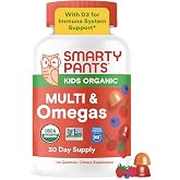 SmartyPants Organic Kids Multi &amp; Omegas 3 Gummies, Vitamin D, Zinc, 120 Ct | Beta Carotene, Vitamin B12, B6, A, K &amp; Zinc for Immune Support, Biotin, Vegetarian, 30 Day Supply