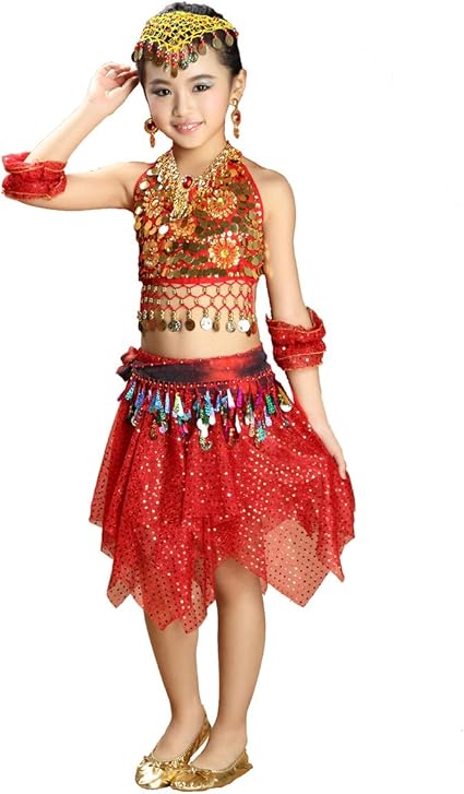 Grouptap Bollywood Inde Bebe Fille Enfants Petite Princesse Robe De Danse Du Ventre Arabe Costume Rouge Jupe Superieure Tenue Enfant Fantaisie 100 140cm Rouge Taille Unique Amazon Fr Sports Et Loisirs