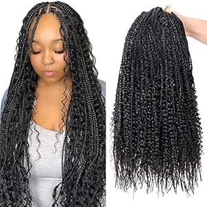 6 Packs Goddess Box Braids Crochet Hair With Curly Ends 20 Inch Bohemian Box Braids Knotless Box Braids Synthetic Crochet Hair For Women