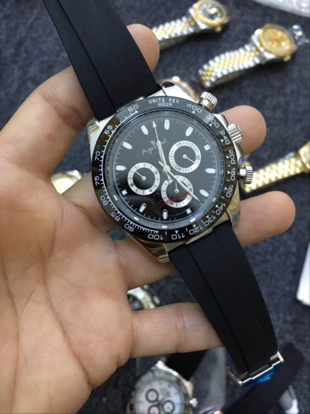 HHGDSB New Black Rubber Men Watch Sapphire Glass Automatic Mechanical Yellow Gold Daytona Style Watches Aaa Silver White