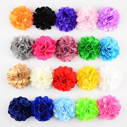 50PCS Mixed Color 2" Handmade Solid Mesh And Satin Flowers,Multi-layer Handmade Mesh Flowers For Kid's Headband DIY Crafts And Hair Clips Shose's Decorations KXM08