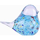 DOVDOV Hand-Blown Glass Bird Statue, Modern Art Bird Decor, Blue Glass Paperweight Collectible, Ideal for Room/Living Room/Office Decor, Small Table Ornaments, and Dining Table centerpieces.