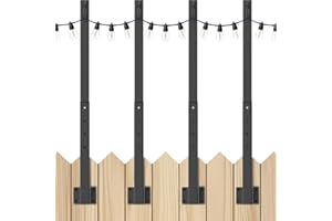 AHRLHR 4 Pack 2.8Ft String Light Poles 4 Pack,Light Poles for Outside Lights,Outdoor with Fence Brackets Hanging Lights,Metal Stand Deck Patio Backyard