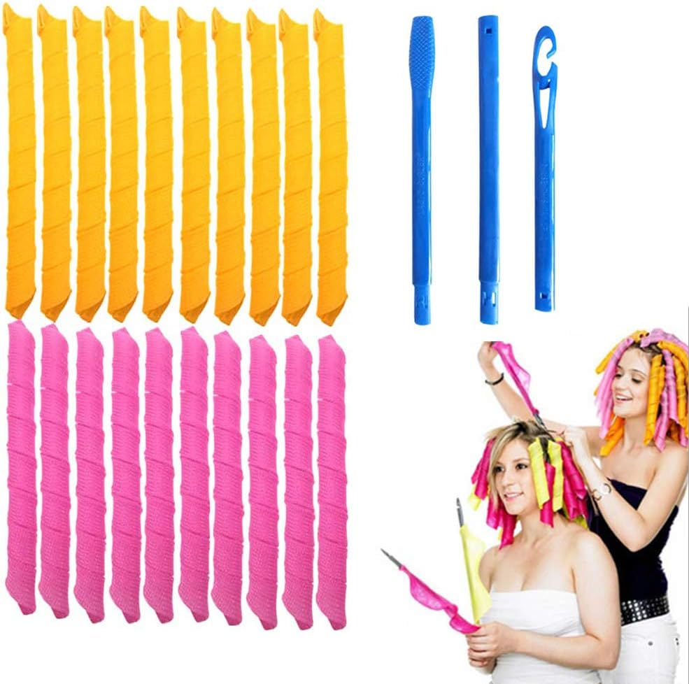 Hair Curlers Spiral Curls Styling Kit,20 No Heat Hair Curlers and 1 Styling Hooks, for extra long hair up to 25" (65 cm) long