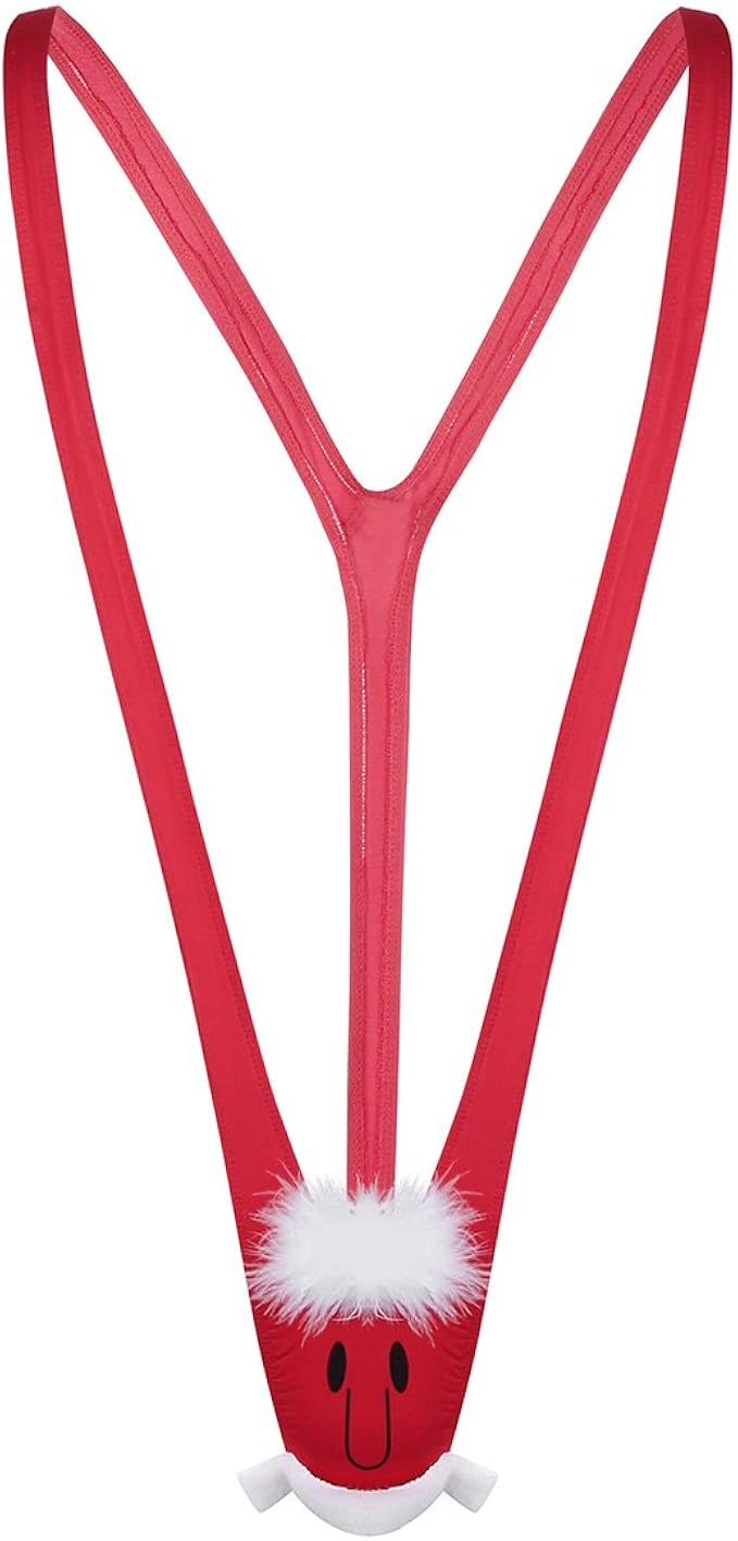 ACSUSS Men's Christmas Gag Gift Santa Mankini Sling Shot Suspender Thong Bodysuit Type B Red One Size