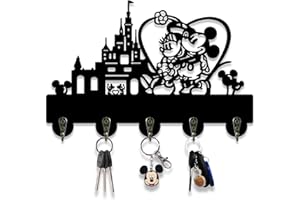 BOVIZIPY Mick Shape Mouse Key Holder - Dog Leash Holder with 5 Key Hooks Decorative for Wall, Wood Housewarming Gifts for Kids& Lovers