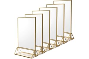NIUBEE 6Pack 5 x 7 Clear Acrylic Wedding Table Number Holder Stands with Gold Borders, Double Sided Picture Frames Sign for Restaurant Menu Recipe Cards Photo Display