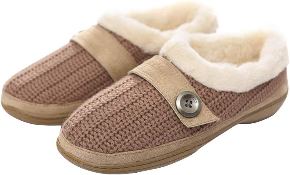 ALOTUS Women's Cute Anti-Skid Woolen Soft Warm Slippers with Button Buckle Indoor