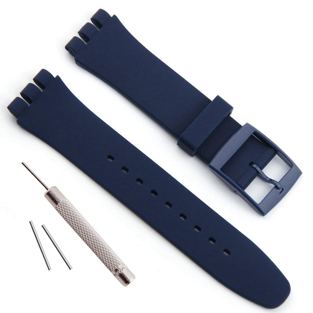 Waterproof Silicone Rubber Watch Strap Watch Band for Swatch (17mm 19mm 20mm) (19mm, Navy Blue)
