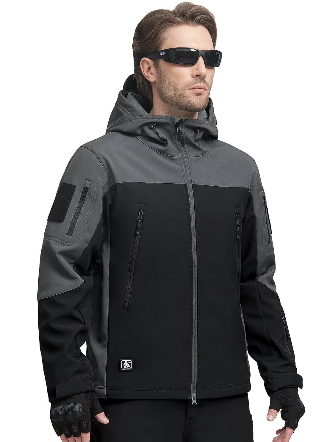 Photo 1 of FREE SOLDIER Men's Outdoor Waterproof Soft Shell Hooded Military Tactical Rain Jacket (Black Gray, M)