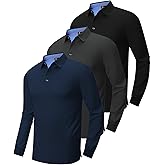 ZITY Long Sleeve Polo Shirts for Men 3 Pack Collared Performance Golf Polos Mens Casual Shirts Moisture Wicking Workwear