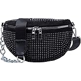 Sparkly Rhinestone Fanny Pack Belt Bags Crossbody Bag Waist Pouch Crossbody Purse Rhinestone for Women Club Party Beach Travel (Black)