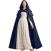 L'VOW Medieval Hooded Cloak Renaissance Cape with Ruffled Shawl Collar for Women Men Halloween Cosplay