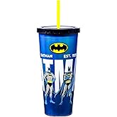 Spoontiques DC Comics Acrylic Foil Cup with Straw, 20oz - Metallic Locking, Double Wall Insulated, BPA Free - Batman