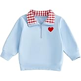 Nibbcoa Toddler Boy Girl Valentines Day Outfit Heart Embroidery Sweatshirt Lapel Neck Pullover Shirt Top Kids Spring Clothes