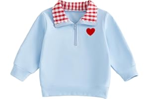 Nibbcoa Toddler Boy Girl Valentines Day Outfit Heart Embroidery Sweatshirt Lapel Neck Pullover Shirt Top Kids Spring Clothes