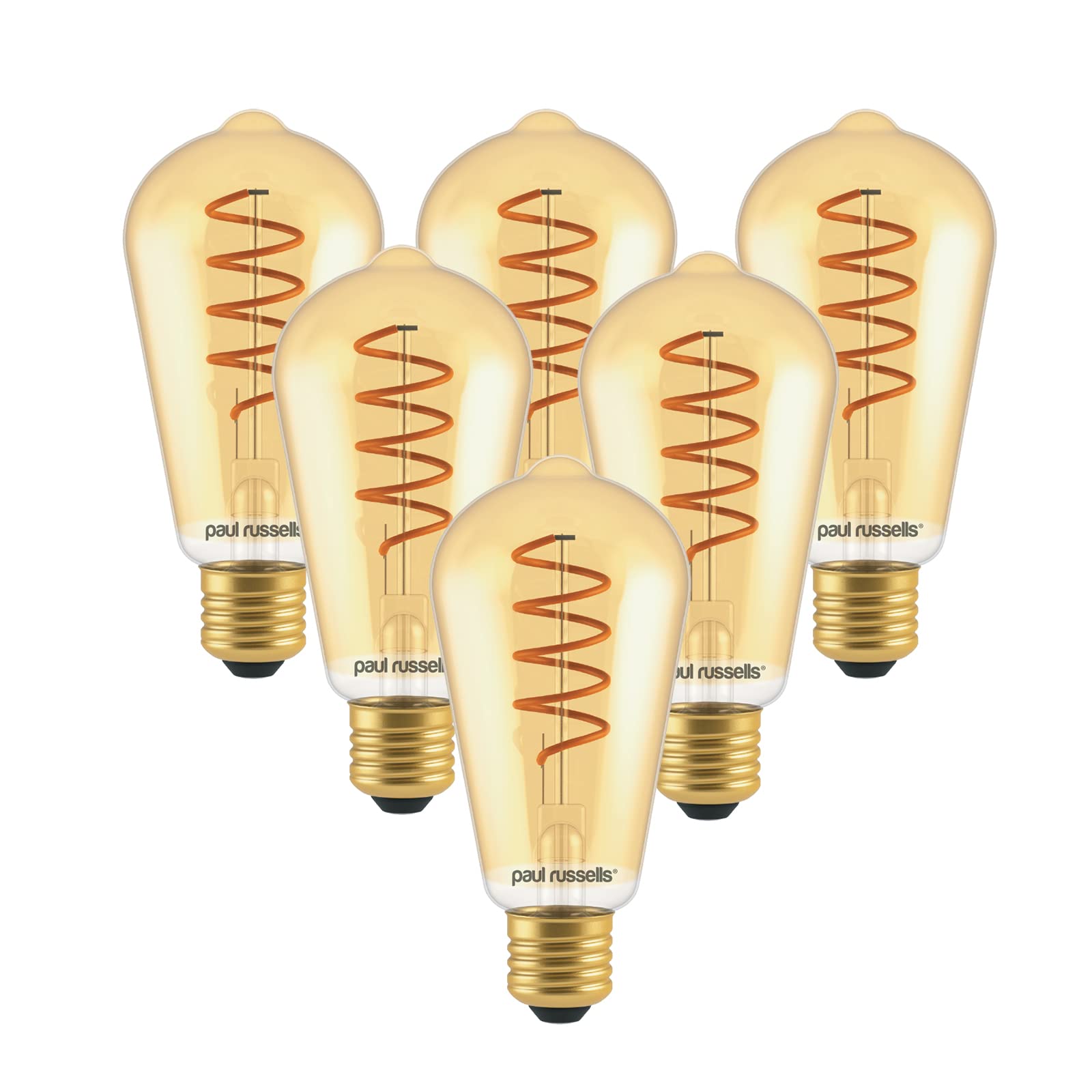paul russells ST64 LED Filament Edison Screw E27 Vintage Lights - Pack of 6 – 25W Equivalent 4W 250LM Lumens 1800K ES Decorative Replacement Cage Bulbs Non-Dimmable - Extra Warm White Retro — image 1