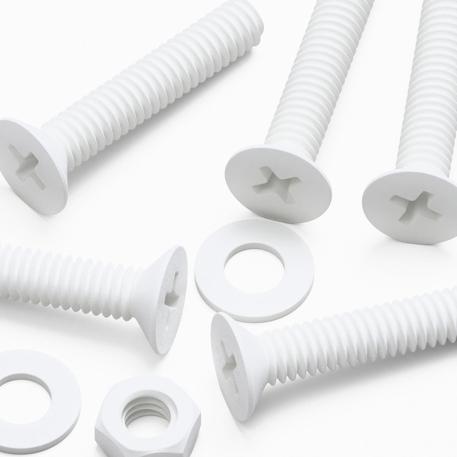 20 x White Countersunk Screws Polypropylene (PP) Plastic Nuts and Bolts, Washers, M4 x 20mm, Anti-Corrosion, Chemical Resistant