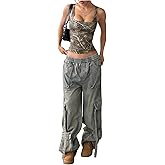 BEAUDRM Women's Y2k Camo Print Tank Top Square Neck Sleeveless Slim Fitted Crop Tops