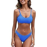 Fanuerg Women's Ribbed Bikini Sets Scoop Neck Cheeky Swimsuit Textured Two Piece Bathing Suit