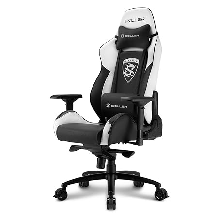 Sharkoon Skiller SGS3 Premium Gaming Stuhl, mit Kunstlederbezug, Aluminiumfußkreuz, extragroße Rollen mit Bremsfunktion, 4-We
