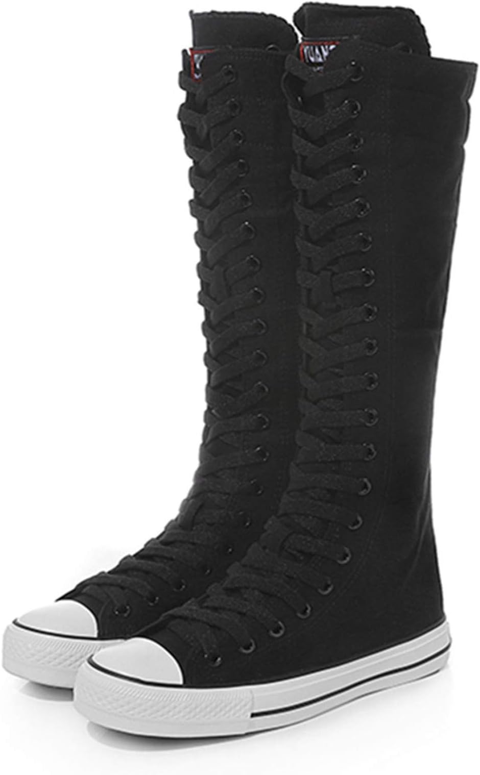 Yirenhuang Girl's Women's Knee High Canvas Boots Lace-up Zip Flat Sports Shoes
