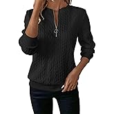 Rjognt Women's Half Zip Quilted Pullover Sweatshirts Crew Neck Long Sleeve Tops Textured Solid Casual Fashion Fall Sweaters