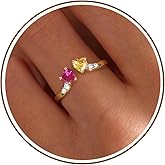 Nymerianoble Dainty Promise Rings for Her 2 Birthstone Adjustable Rings for Women Sister Anniversary Birthday Gifts for Women Jewelry Valentine Gifts (Gold 07-11 Jul & Nov)