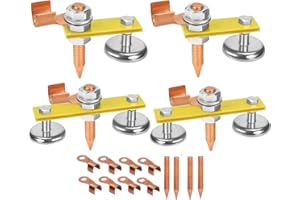 COKOLATIA Upgrade Welding Magnetic Ground Clamp Strong Magnetism, Magnetic Welding Ground Head Support Ground Clamp Tools, Copper Tail Welding Accessories 4 Conductive Rods 8 Stability Clamps