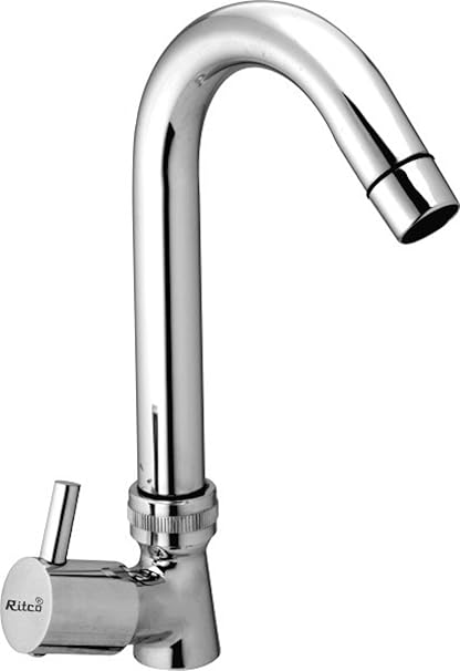 Ritco Flora Swan Neck Pillar Cock Tap for Bathroom Wash Basin and Kitchen Sink (Chrome)