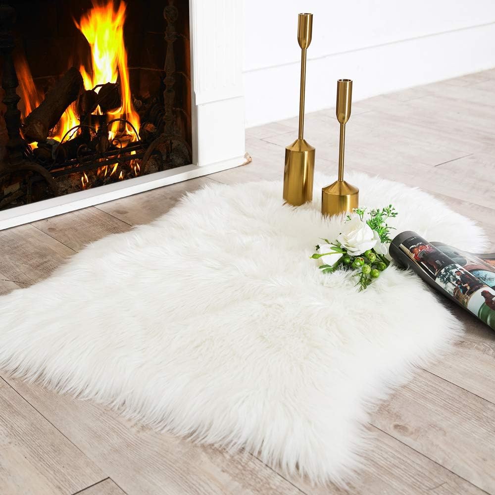 Carvapet Luxury Soft Faux Sheepskin Chair Cover Seat Cushion Pad Plush Fur Area Rugs for Bedroom, 2ft x 3ft, White: Home & Kitchen