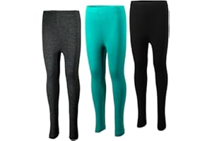MISS POPULAR 3-Pack Girls Leggings Size 4-16 Soft Comfortable Cotton Spandex with Elastic Waistband Many Colors