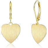 LANCHARMED 14K Gold Dangle Earrings for Women，Lightweight Circle Disc Coin Geometric Flat Brushed Drop Earrings, Hypoallergenic Leverback Earrings S925 Jewelry