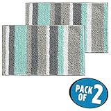mDesign Soft Microfiber Polyester Non-Slip Rectangular Spa Mat Rugs, Plush Water Absorbent, Striped - for Bathroom Vanity, Bathtub/Shower, Machine Washable - 34