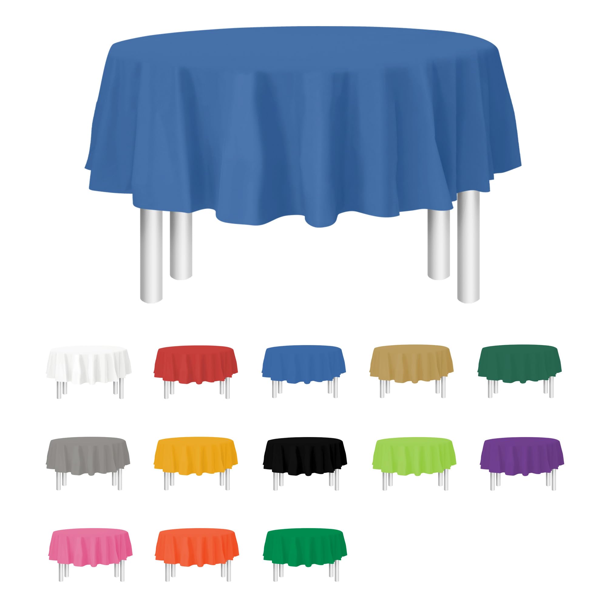 Photo 1 of Blue Disposable Plastic Tablecloth for Round Tables (12 Pack) 84 inches Table Cloths for Parties, Events & Weddings, Indoors & Outdoors, Plastic Table Cover