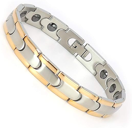 Amazon Rakii ゲルマニウムブレスレット 純度99 99 ステンレス ヘマタイト メンズ ピンクゴールドxシルバー ジュエリー 通販
