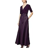Alex Evenings Womens Satin Ballgown Formal Event Dress with Pockets and Tie Belt (Petite and Regular Sizes)