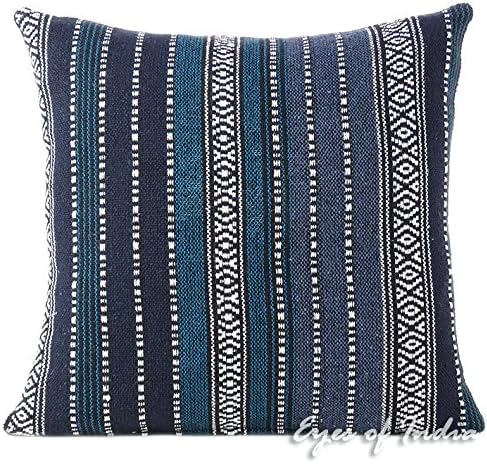 Amazon Com Eyes Of India 20 Blue Black Big Striped Dhurrie